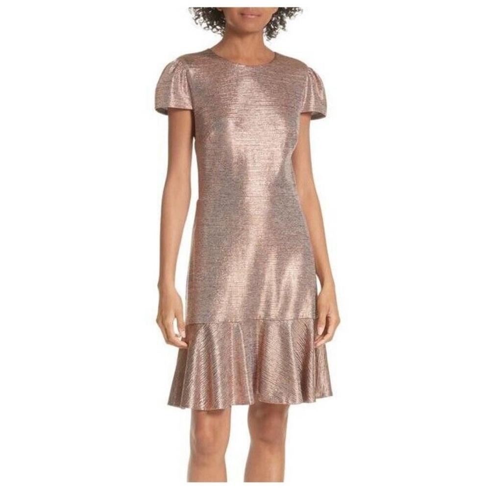 EUC - Alice + Olivia Imani Ruffle Hem Metallic Dress - size 10
